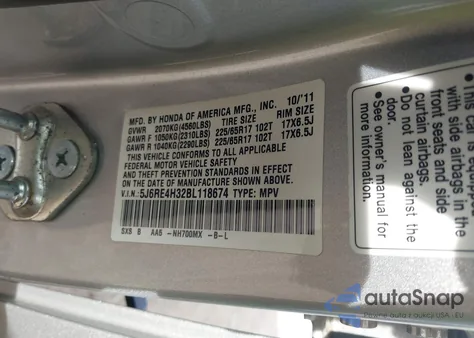 2011 Honda Cr-V Lx from USA, damaged, VIN 5J6RE4H32BL118674